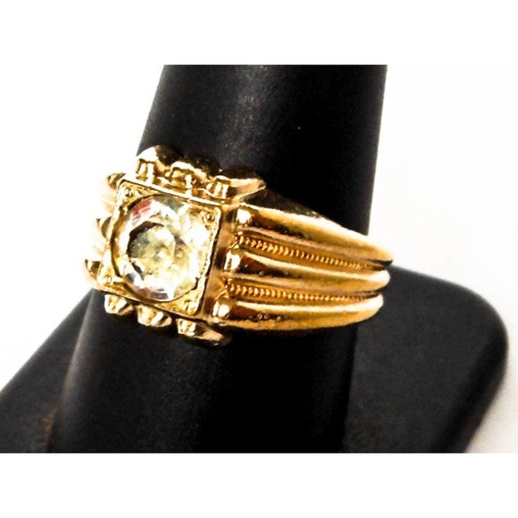 Mens Diamond Rhinestone Engagement Ring , Gold tone Size 10 - Picture 2 of 8